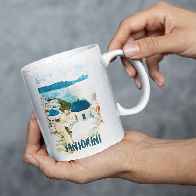 Caneca De Café Viagem de Grécia de Santorini (Santorini watercolor coffee mug)