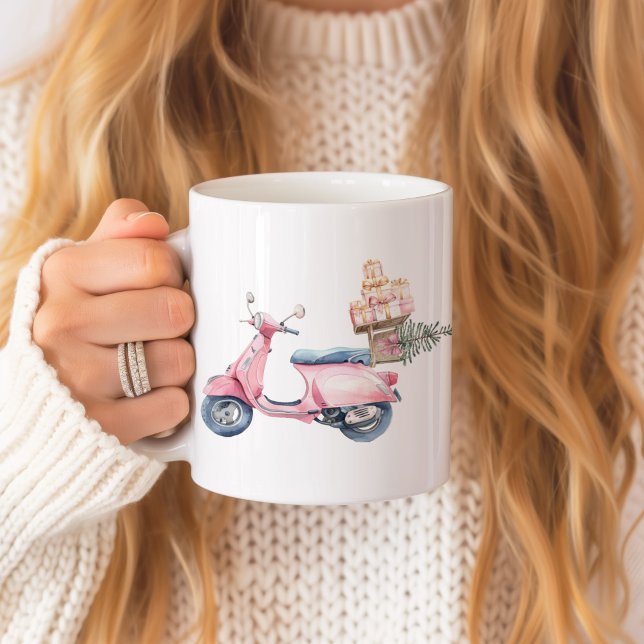 Caneca De Café Viagem de Natal de Vespa Rosa Comprada (Pink Vespa Christmas Shopping Trip Mug)