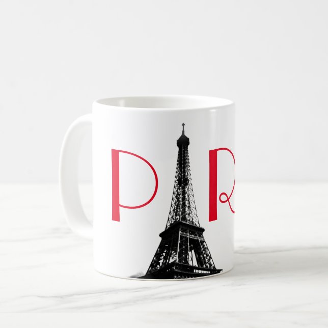 Caneca De Café Viagem de Torre Eiffel Vermelha Negra (Frente Esquerda)