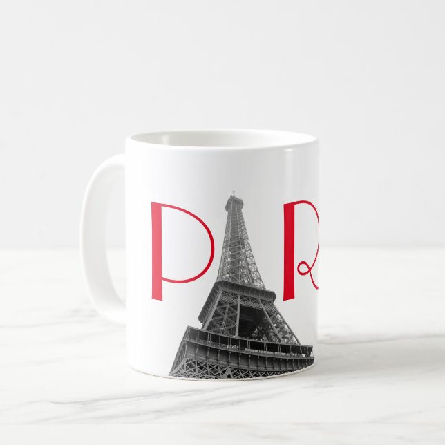 Caneca De Café Viagem de Torre Eiffel Vermelha Negra (Frente Esquerda)