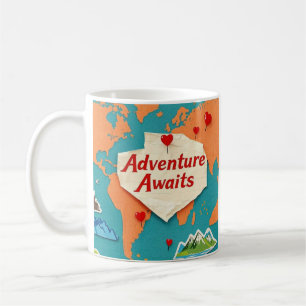 Caneca De Café Viagem do mapa mundial com pinos cardíacos