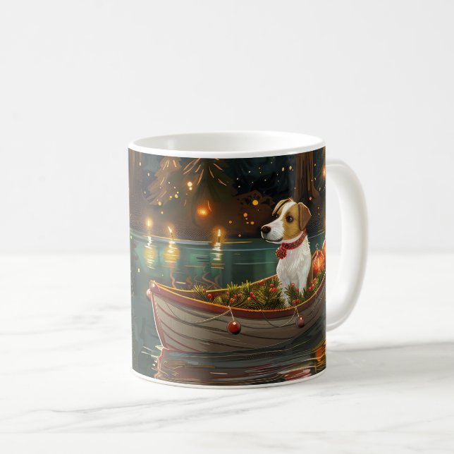 Caneca De Café Viagem Festiva de Natal de Jack Russell (Frente Esquerda)