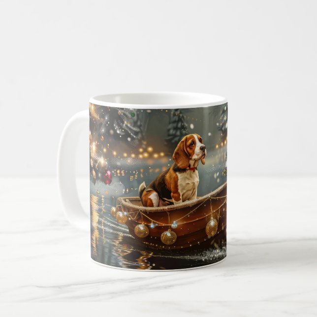 Caneca De Café Viagem Festiva de Natal do Beagle (Frente Esquerda)