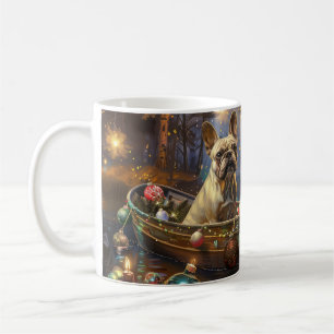 Caneca De Café Viagem Festiva de Natal do Bulldog Francês