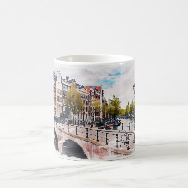 Caneca De Café Viagens vintage de Aquarela de Amsterdã Holanda (Centro)
