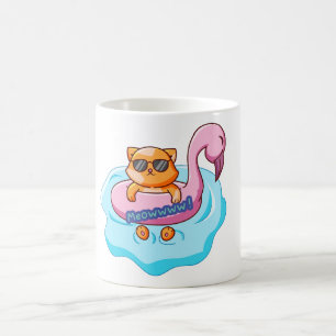 Caneca De Café vibes de verão da piscina de natação de gatos   de