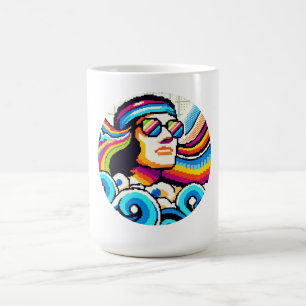 Caneca De Café Vibes Retroativas - Arte em Píxeis Groovy dos anos