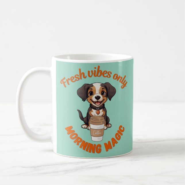 Caneca De Café Víblias frescas e café reproduzindo o Puppy Digita (Esquerda)