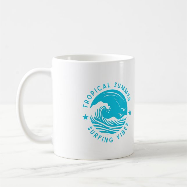 Caneca De Café Víblias Tropicais de Surfe de Verão (Esquerda)