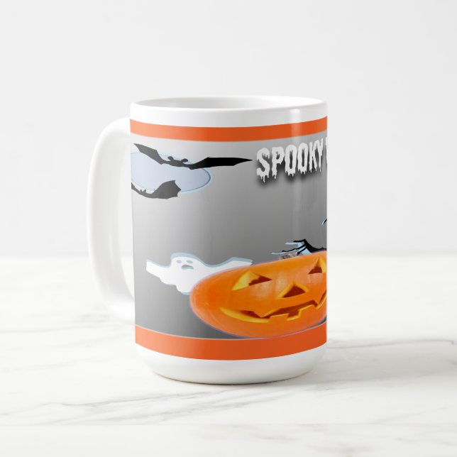 Caneca De Café Vibrações Assustadoras com Borda Laranja (Frente Esquerda)