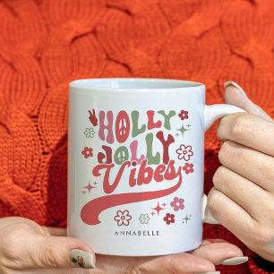 Caneca De Café Vibrações Coloridas de Natal Groovy e Retro