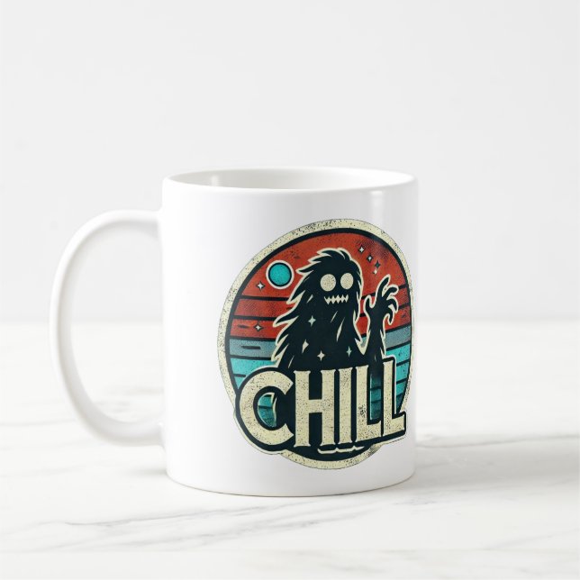 Caneca De Café Vibrações de Noite Retro: Pé Grande e Luar (Esquerda)