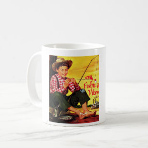 Caneca De Café Vibrações de Pesca Vintage com Aventura de Pesca