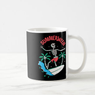 Caneca De Café Vibrações de Summerween Esqueleto Surfando Ondas V
