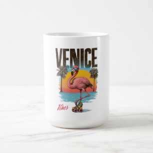 Caneca De Café Vibrações de Veneza Flamingo Retro Praia Califórni