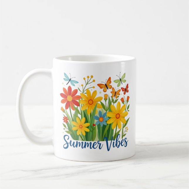 Caneca De Café Vibrações de Verão Floral com Borboletas (Esquerda)