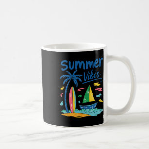 Caneca De Café Vibrações de Verão Palmeira Prancha de Surfe Veler