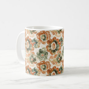 Caneca De Café Vibrações dos Anos 70 Flores Laranja Verde