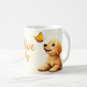 Caneca De Café Vibrações Positivas Apenas Cachorrinho & Borboleta