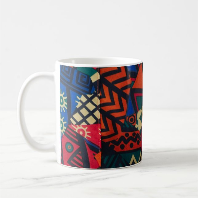 Caneca De Café Vibrant African Geometric Tribal Abstract Pattern  (Esquerda)