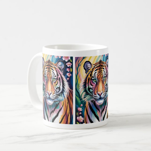 Caneca De Café Vibrant Fantasy Tiger Portrait | Exótico (Frente Esquerda)