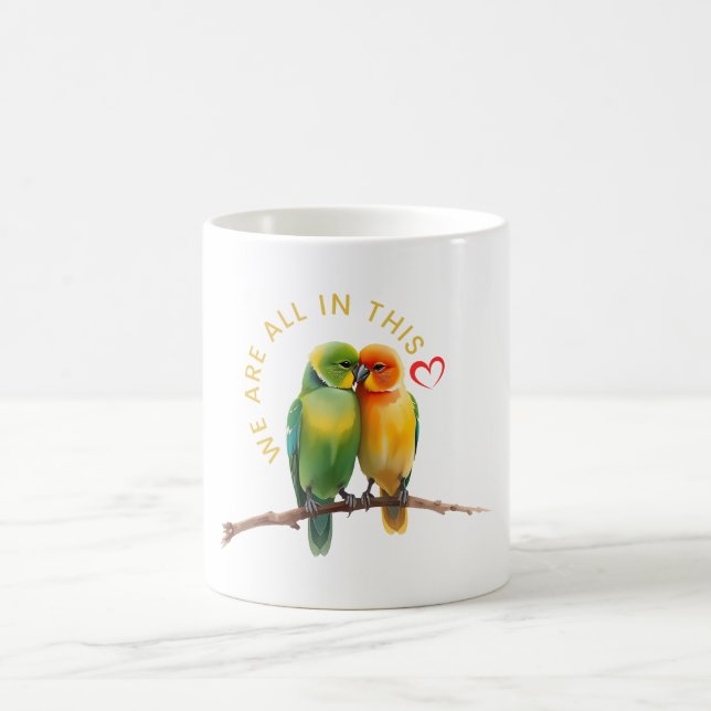 Caneca De Café Vibrant Lovebirds & Hearts Watercolor Illustration (Centro)
