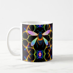 Caneca De Café Vibrant Neon Honeybee com Abstrato Hexagonal