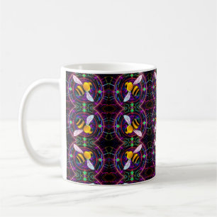 Caneca De Café Vibrant Neon Honeybee com padrão de Abstrato