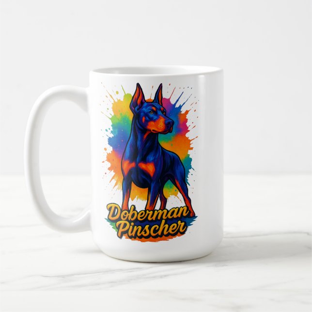 Caneca De Café Vibrant Pop Art Doberman Pinscher Illustration (Esquerda)