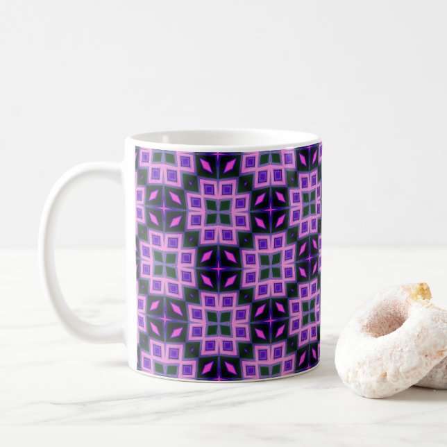 Caneca De Café Vibrant Purple and Pink Geometric Diamond Pattern  (Com Donut)