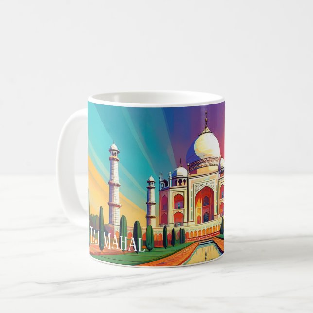 Caneca De Café Vibrant Taj Mahal Sunrise Art Mug (Frente Esquerda)