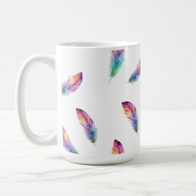 Caneca De Café Vibrant Watercolor Feather All-Over Print (Esquerda)