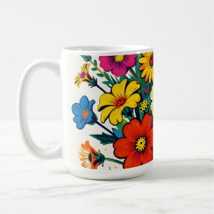 Caneca De Café Vibrante Buquê de Flores Silvestres Arte Folclóric