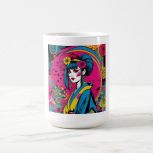 Caneca De Café Vibrante Garota Japonesa Moderna Geisha em Arte Po