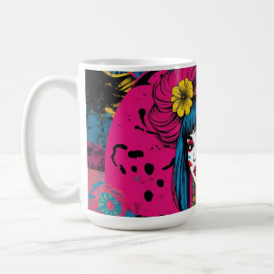 Caneca De Café Vibrante Garota Japonesa Moderna Geisha em Arte Po