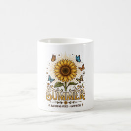 Caneca De Café Vibrante girassol de verão em flor com borboletas