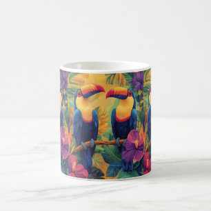 Caneca De Café Vibrante Pintura de TucanoAves Tropicais no Paraís
