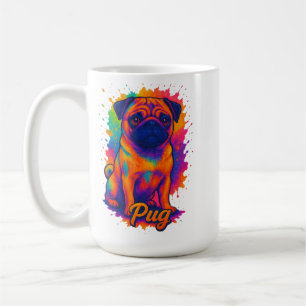 Caneca De Café Vibrante Pug de Arte Pop – Cachorro Neon Colorido