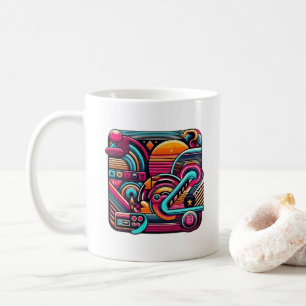 Caneca De Café "Vibrante Retro Neon Geométrico"