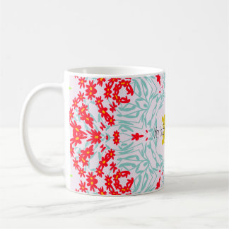Caneca De Café Vibrante, Vermelho e Azul, Design Geométrico Flora