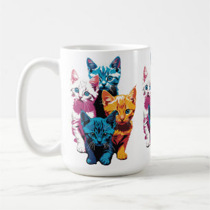 Caneca De Café Vibrantes Gatinhos em Estilo Pop Art