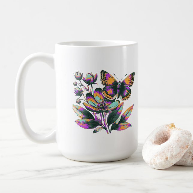 Caneca De Café Vibrantes Schmetterlingsblumenmotiv (Com Donut)