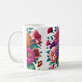 Caneca De Café Vibrantes Zinnias e Cosmos Floral Design
