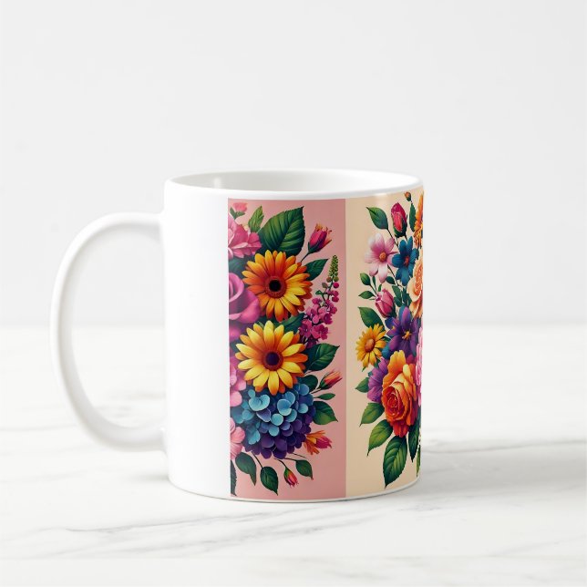 Caneca De Café Vibrantes Zinnias e Cosmos Floral Design (Esquerda)