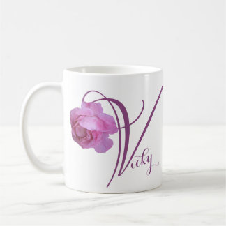 Caneca De Café Vicky nome personalizável rosa floral rosa bonita 