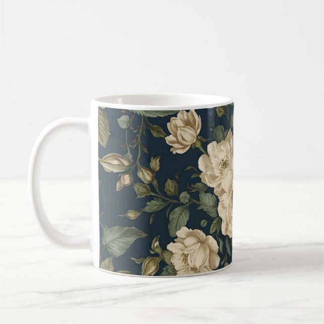 Caneca De Café Victorian Navy & Cream Floral Botanical Blanket (Esquerda)