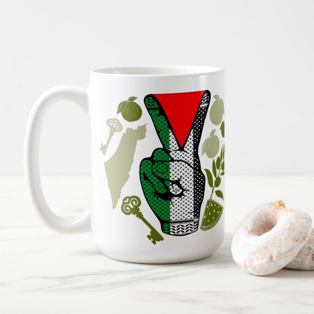 Caneca De Café Victory Sign Hand Resistance Red Triangle Symbol (Com Donut)