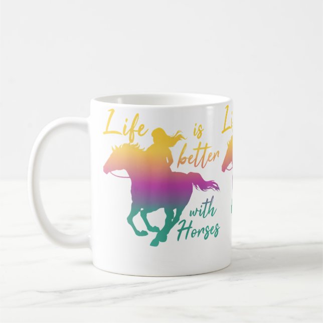 Caneca De Café Vida Com Cavalos Mulheres Montando Cavalos Proprie (Esquerda)