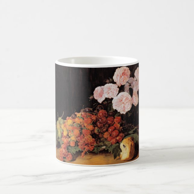 Caneca De Café Vida Contínua com Rosas, Morangos e Pão (Centro)