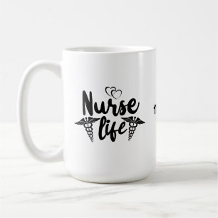 Caneca De Café Vida de Enfermeiro de Coração Duplo   Enfermeira E